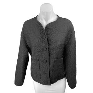 NEW Zara Women's Black Floral Embossed Long Sleeve Button Coat Jacket Top Size M